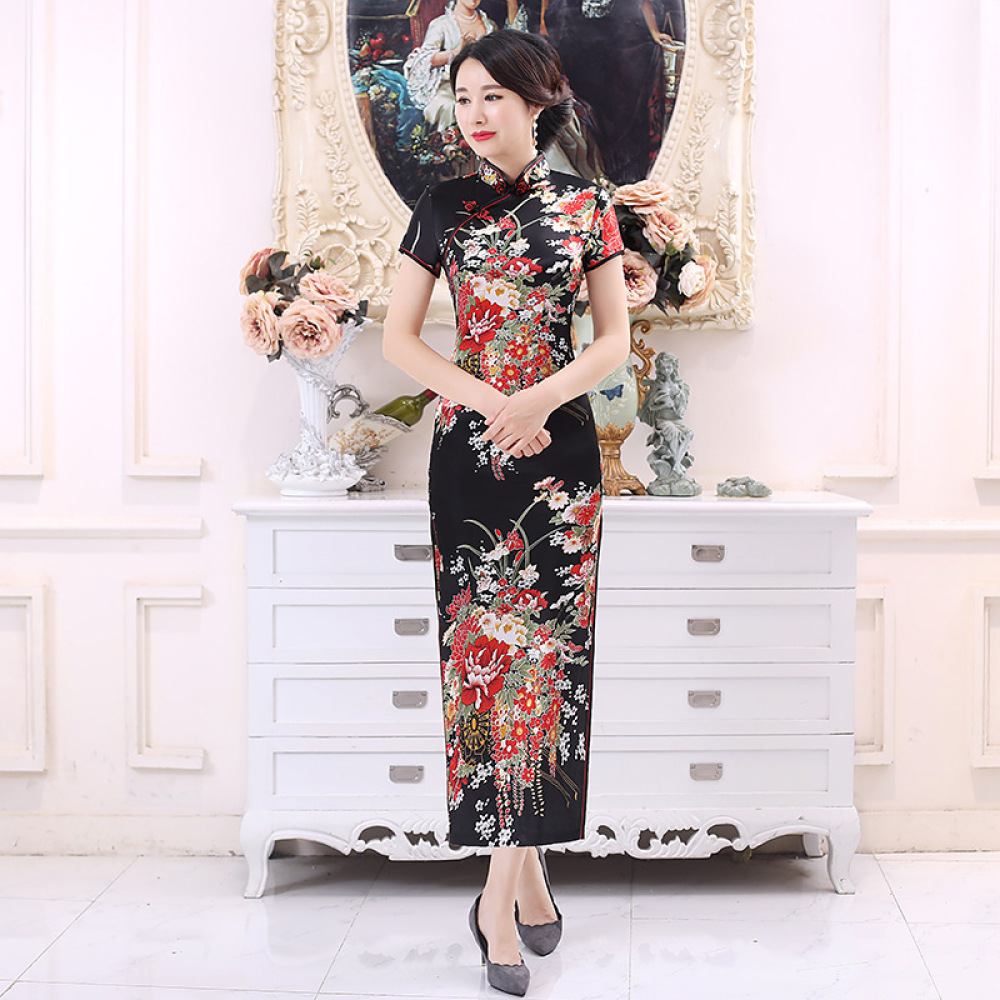Classic Satin Cheongsam Long D - огляд і ціна Women'S Formal Wear Plus Size